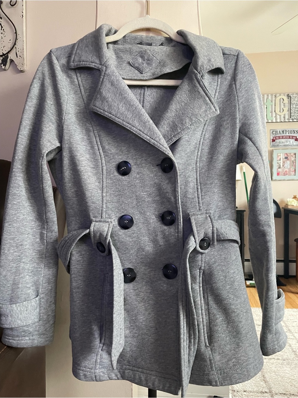Women’s Double-Breasted Gray Pea Coat